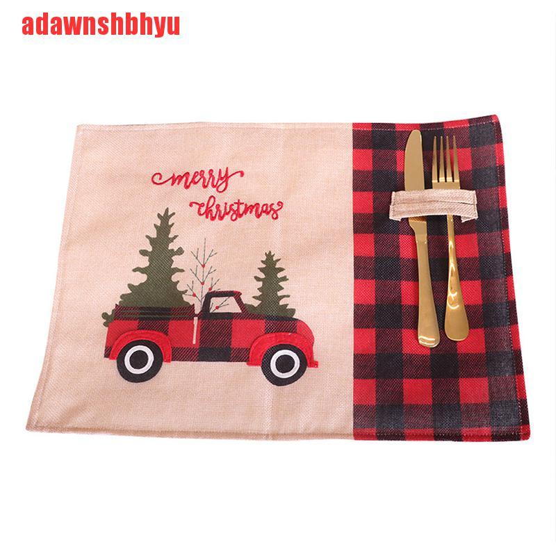[adawnshbhyu]Christmas Home Kitchen Plaid Print Cotton Linen Placemat Dining Coffee Table Mat