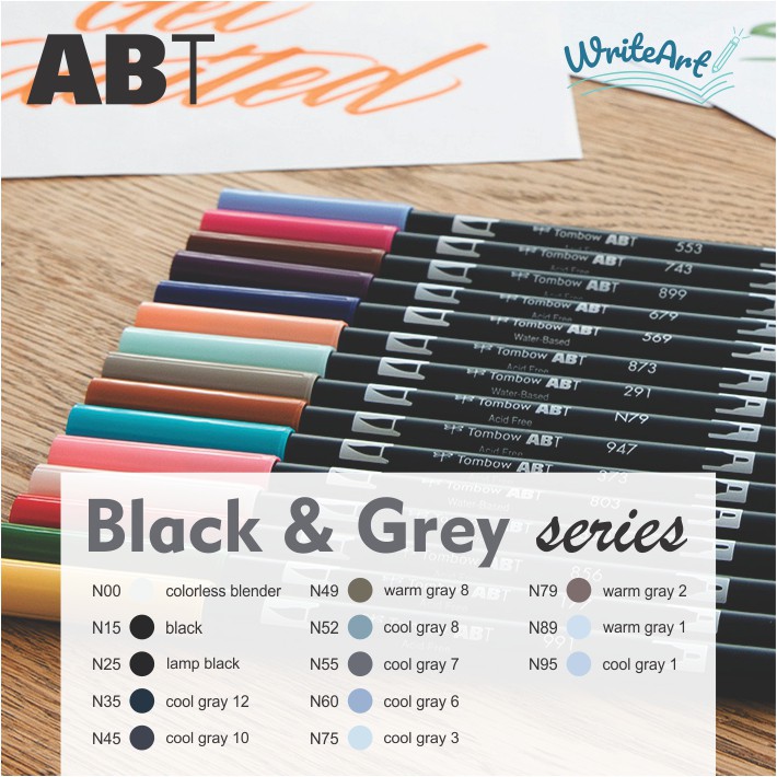(Black & Grey) Bút cọ 2 đầu Tombow AB-T - Tombow Dual Brush Pen AB-T