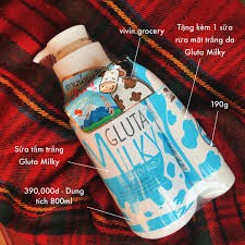 Sữa tắm trắng Gluta Milk 800ml tặng sữa rửa mặt190g