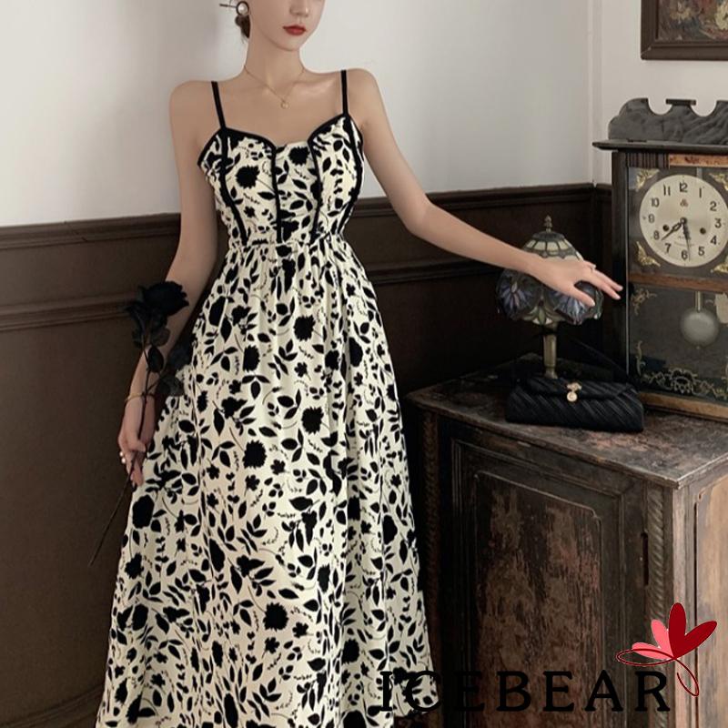 Đầm Hai Dây Dáng Chữ A In Hoa Thời Trang Đi Biển Cho Nữ