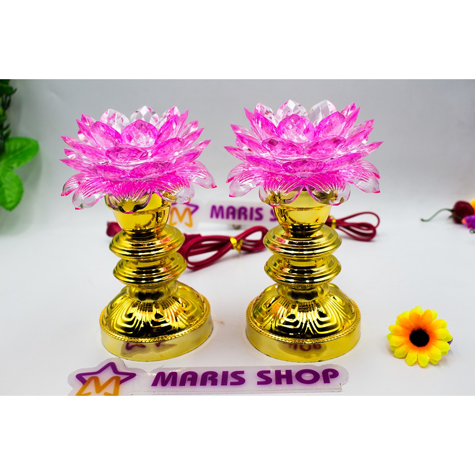 [MR-SEN3] Bộ 2 đèn thờ cúng hoa sen đổi màu , đèn để bàn thờ, đèn hoa sen, đèn bàn thờ phật - MR-SEN3