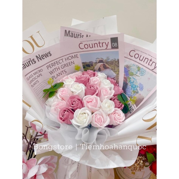 Bó hoa sáp Nàng Thơ 25 bông mix màu tone hồng làm quà tặng sinh nhật, 20/10