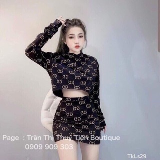 Sét chân váy và áo dài tay in hoạ tiết chữ DG cực cá tính