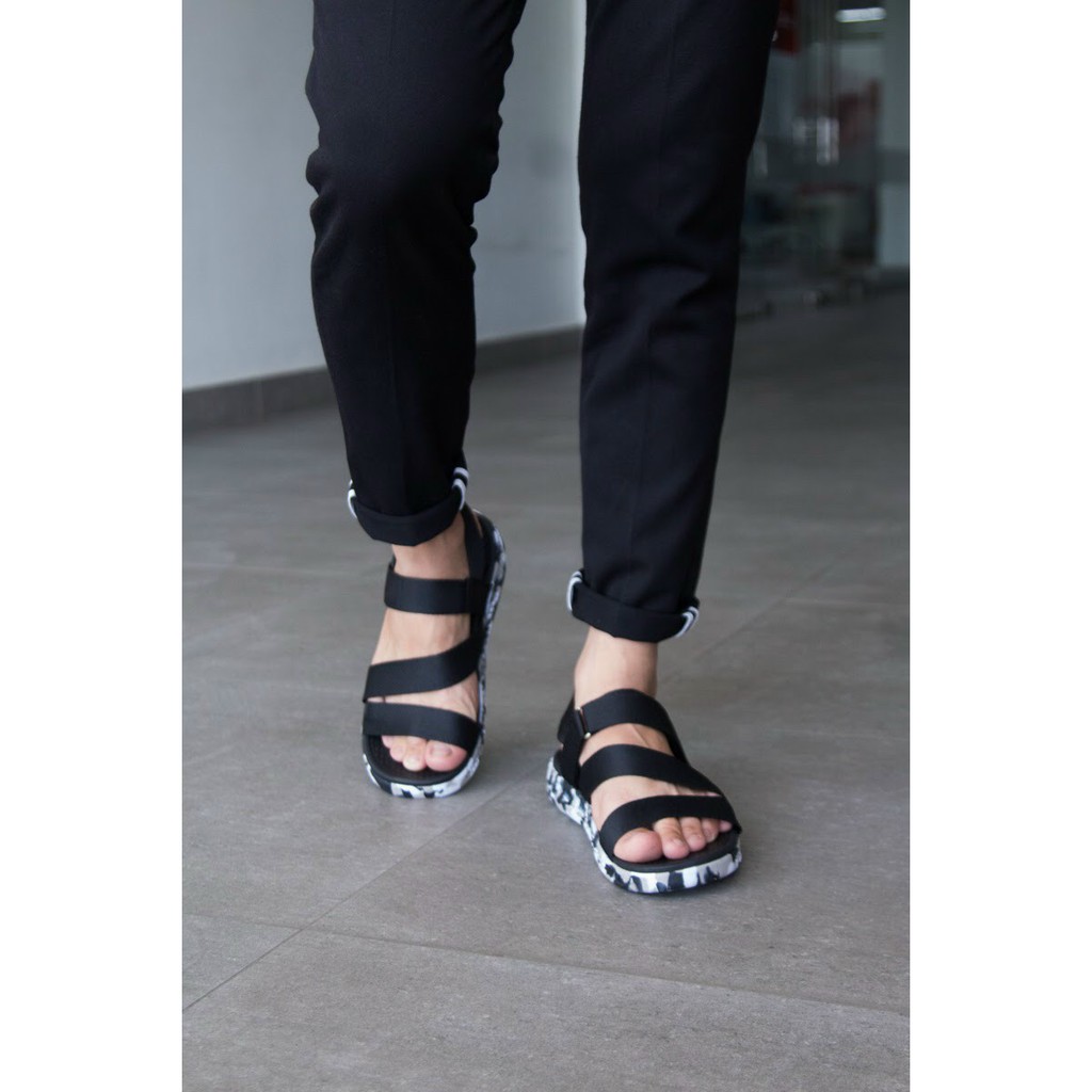 Giày sandal nam nữ FACOTA camo đen lính quai dù, đi học [Freeship]
