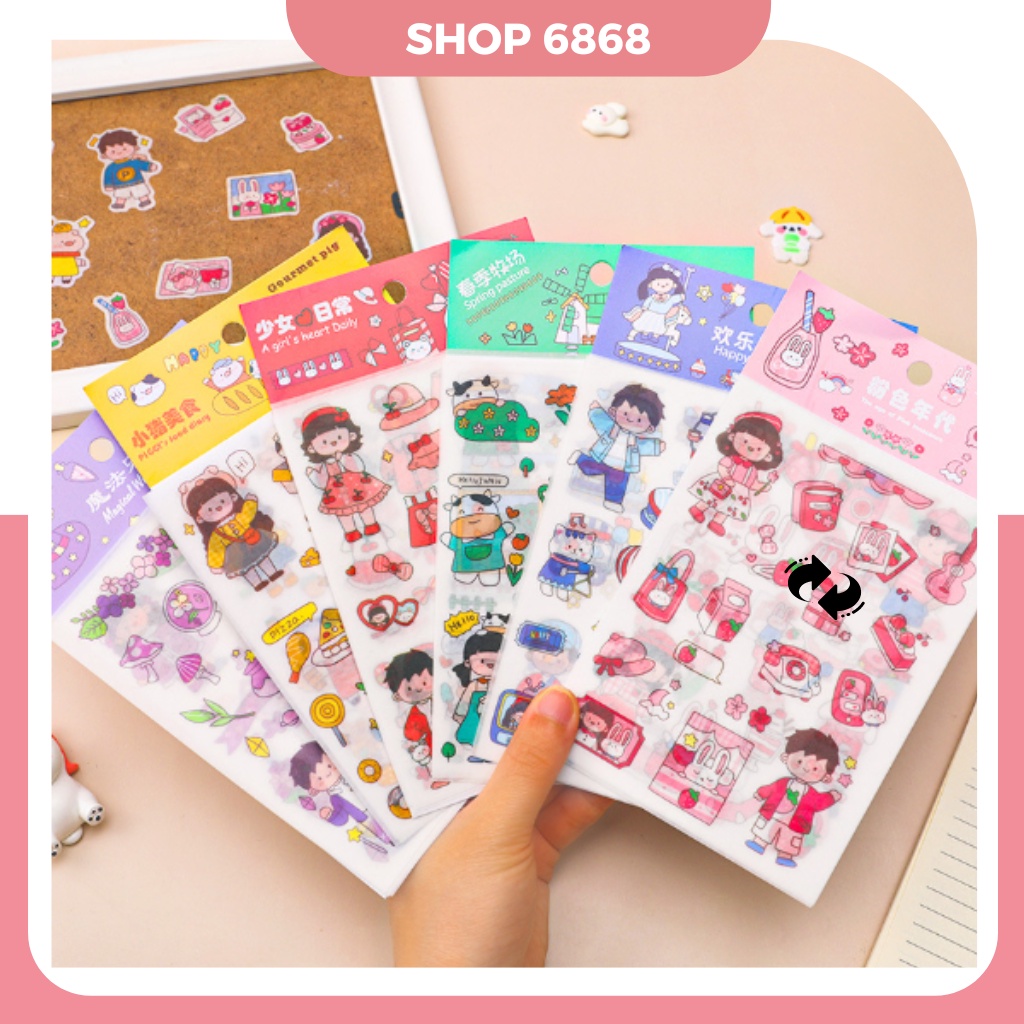 Sticker SET 4 tấm Dán Vở ,Trang Trí Đồ Dùng Học Tập Dễ Thương