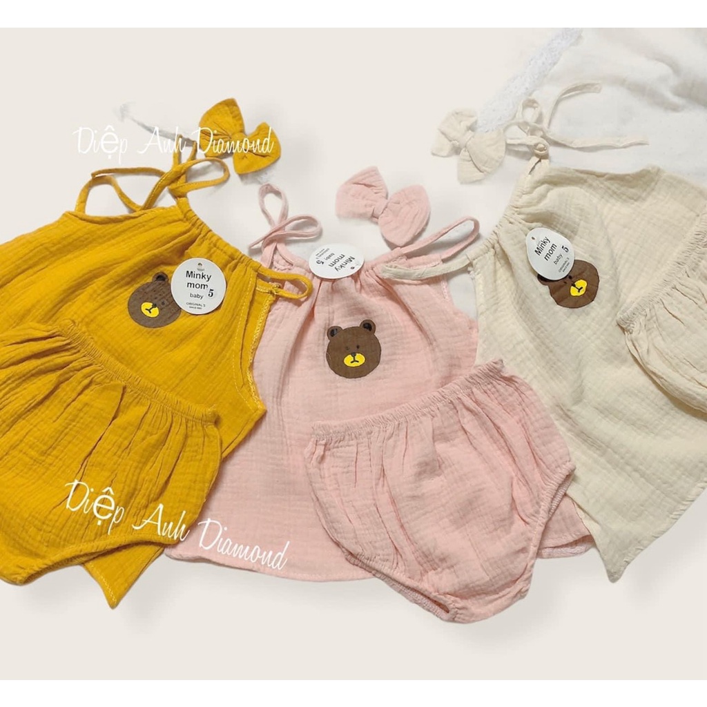 Set Bộ Áo 2 Dây + Quần Chất Xô Muslin Siêu Mềm Mát Cho Bé Trai Bé Gái Hot 2022
