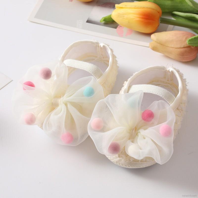 Thời Trang Set Giày Búp Bê + Băng Đô Cài Tóc Đính Nơ Lưới Cho Bé Gái