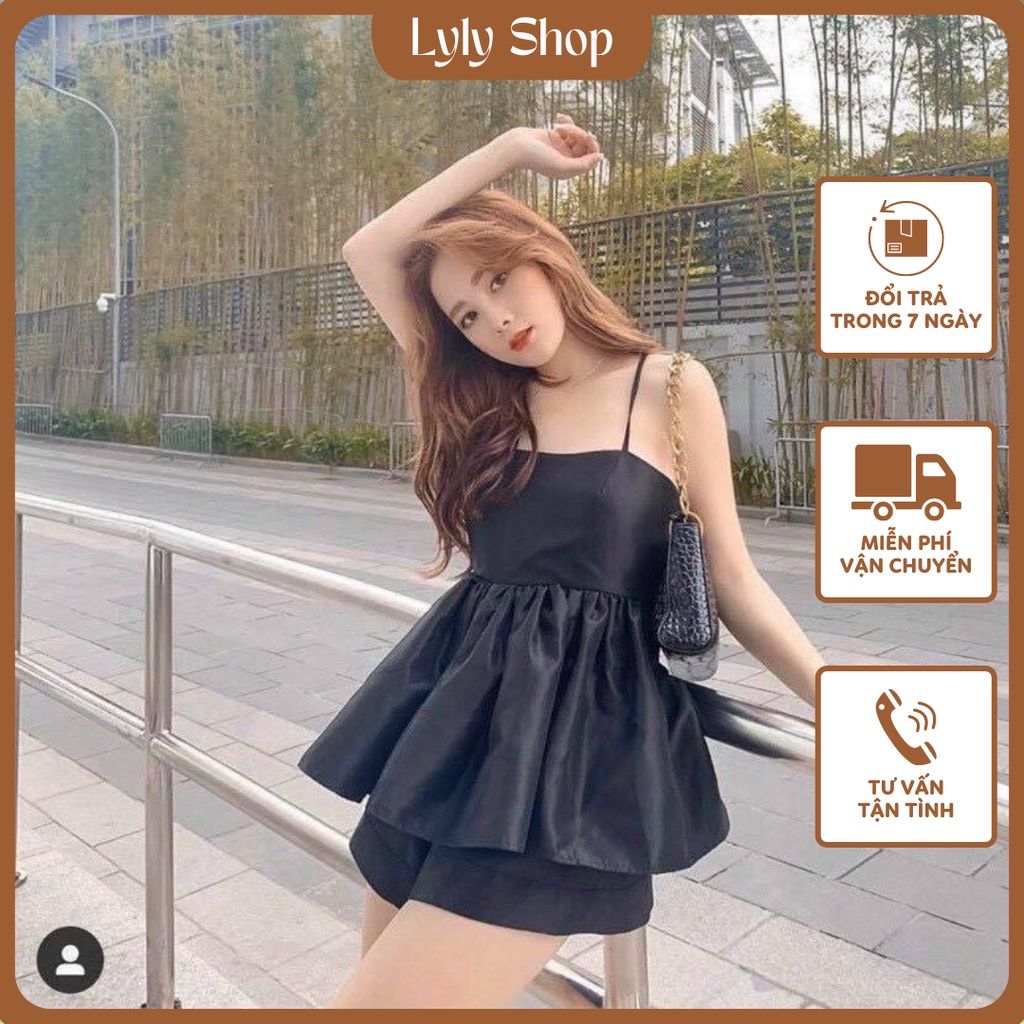 SET ÁO PEPLUM ĐEN ĐAN LƯNG + SHORT