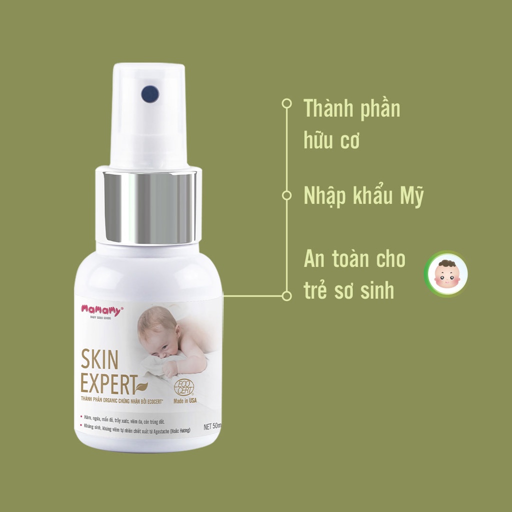 Combo 2 Xịt ngừa hăm thành phần hữu cơ Mamamy ngừa hăm, mẩn đỏ, muỗi đốt và các vấn đề về da 50ml