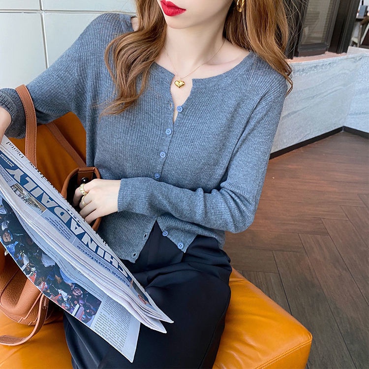 Áo Khoác Cardigan Dệt Kim Mỏng Tay Dài Cổ Chữ v Dáng Ôm Thời Trang Xuân Thu Phong Cách Hàn Quốc Cho Nữ