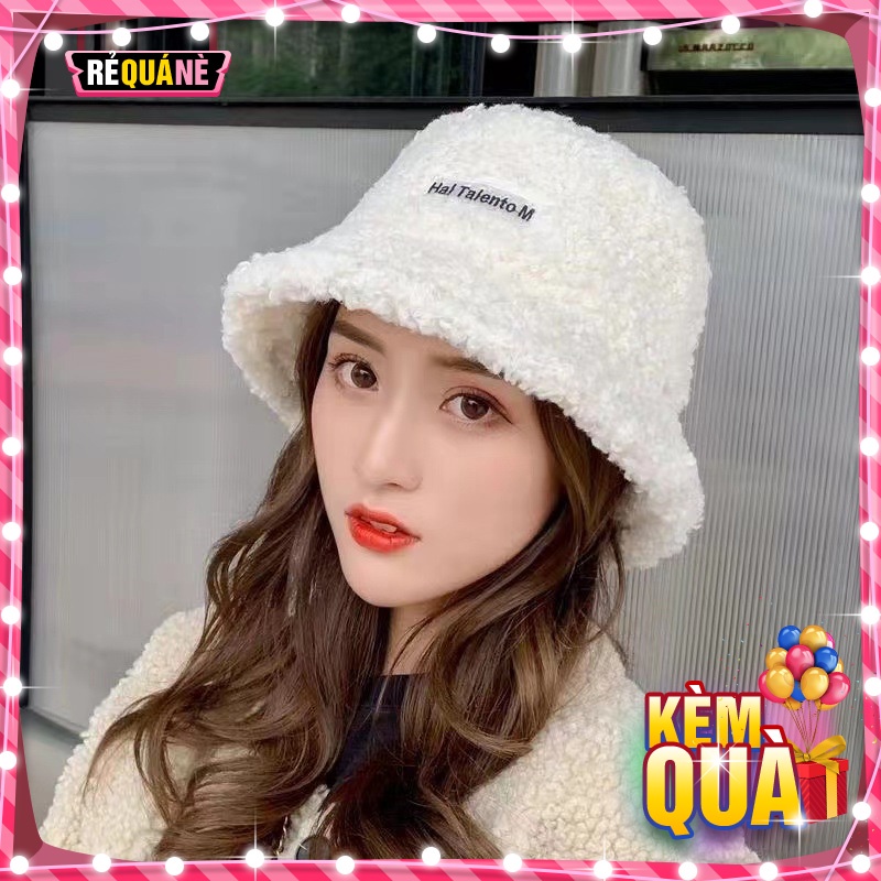 Nón Bucket Lông Cừu Chất Dày Phối Chữ Siêu Xinh Quảng Châu RQN1976