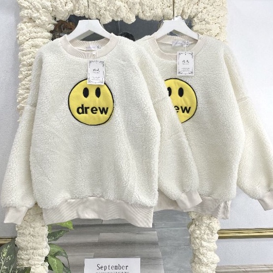 Áo Hoodie Drew Mặt Cười Chất Lông Mềm Dày Ấm Mềm Mịn Phong Cách Thời Trang Hàn Quốc