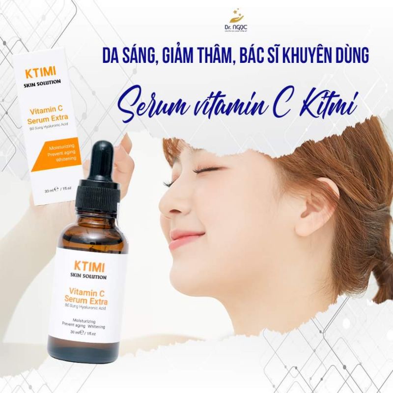 Combo bộ đôi kết hợp giữa serum VTM C KTIMi và viên uống VTM C PURITAN'S Pride giúp giảm thâm sáng da từ trong ra ngoài.