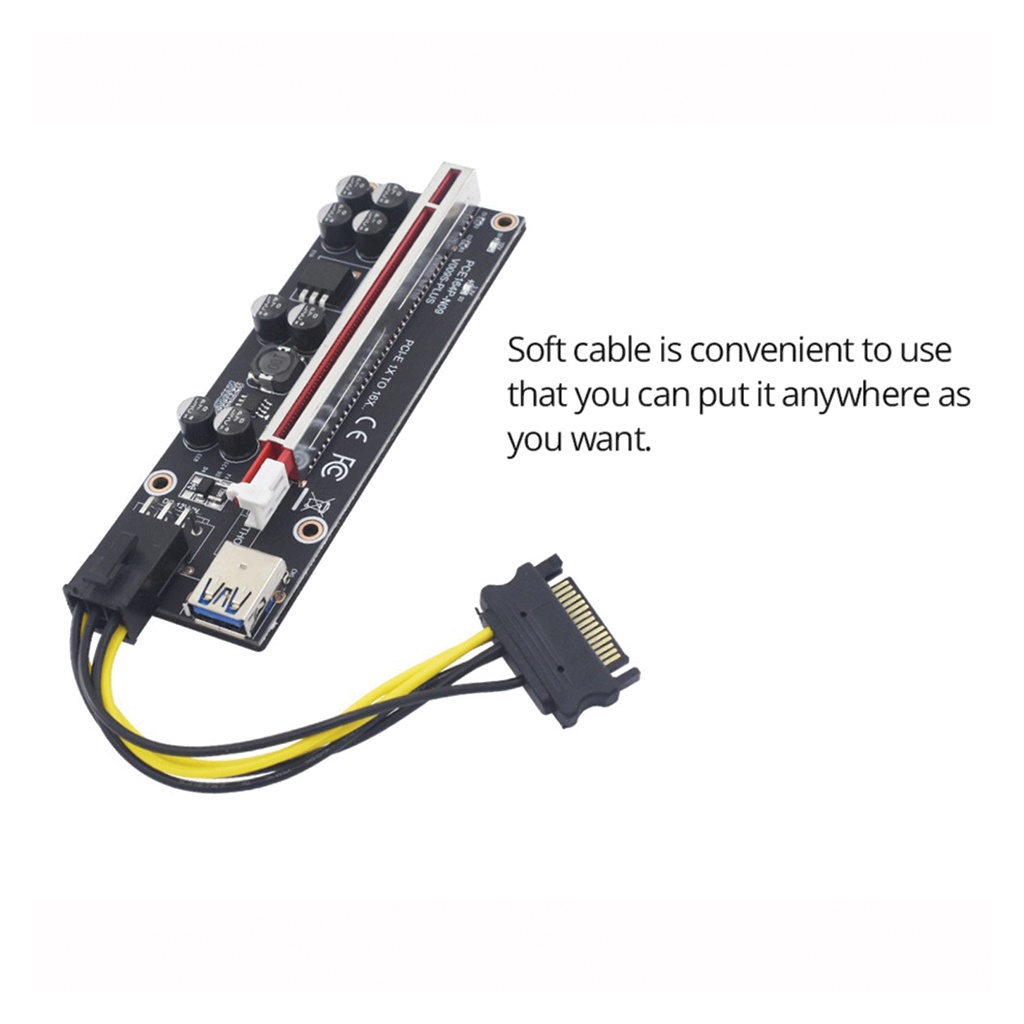 Dây Card Riser 009SPlus đỏ Có LED cổng USB vàng - pci-e 1x to 16x dây usb 3.0 có cổng đơn và cổng 3 - lắp VGA rời