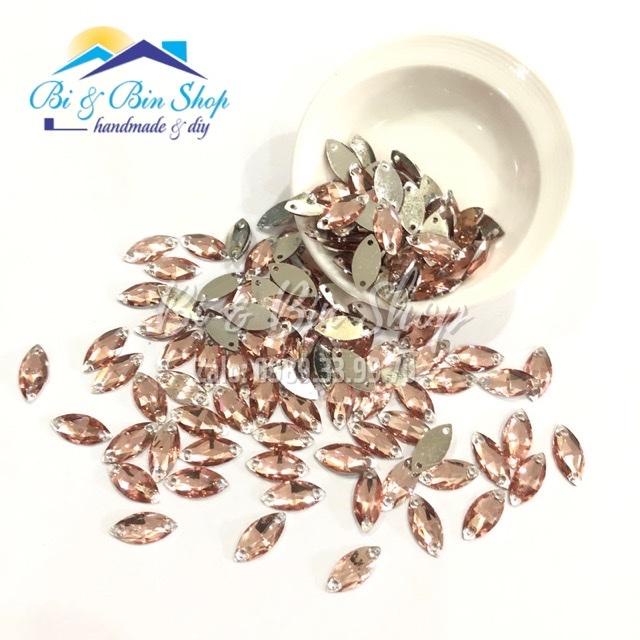 50 Viên Đá Kiếng Lá Me 7x15mm Đính Kết Trang Phục Thời Trang, Làm Phụ Kiện Handmade
