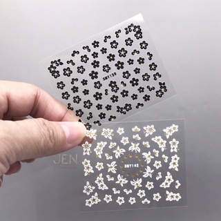 Sticker dán móng nail hoa trắng đen 3d