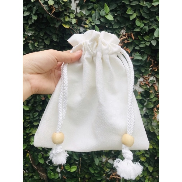 Túi rút hạt gỗ vải linen dày, chắc chắn