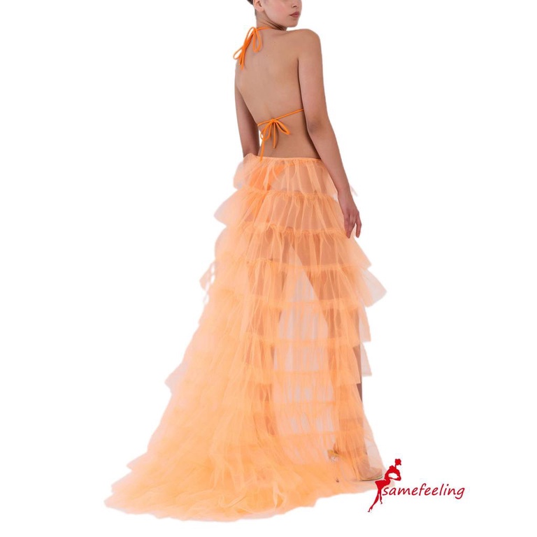 SF-Women Tulle Skirt Solid Color Mesh Tied-Up Irregular Floor-Length Party Skirt for Wedding Guest, Dinner, Cocktail Party