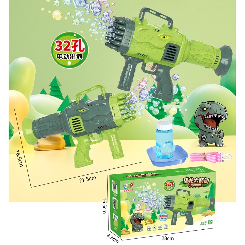 Máy bắn bong bóng xà phòng Súng bắn bong bóng 32 nòng hình khủng long - LEGO3D.VN