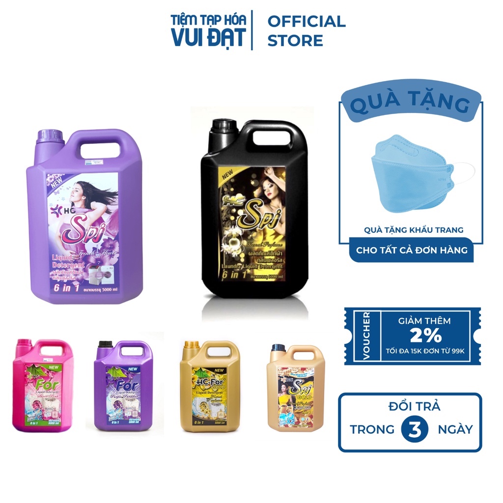 Nước giặt xả HC SPJ 5L 6 in 1 Thái Lan với 6 mùi hương và tính năng đặc biệt thoải mái lựa chọn