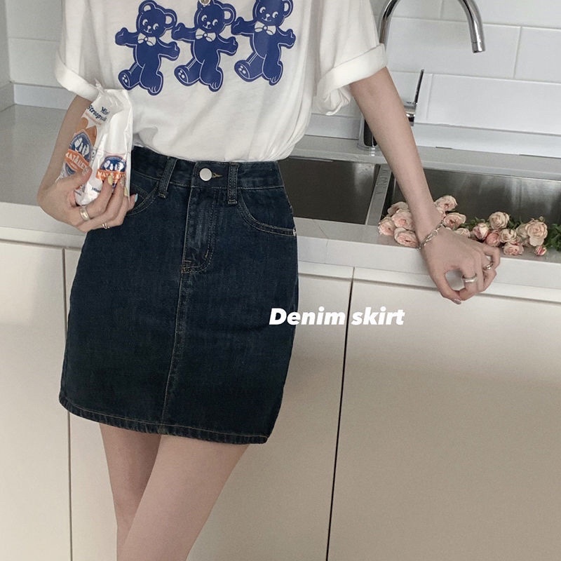 8135 | Chân Váy Bò Xanh Đậm Chữ A Dáng Cơ Bản Cổ Điển Retro - 𝐃𝐞𝐧𝐢𝐦 𝐒𝐤𝐢𝐫𝐭