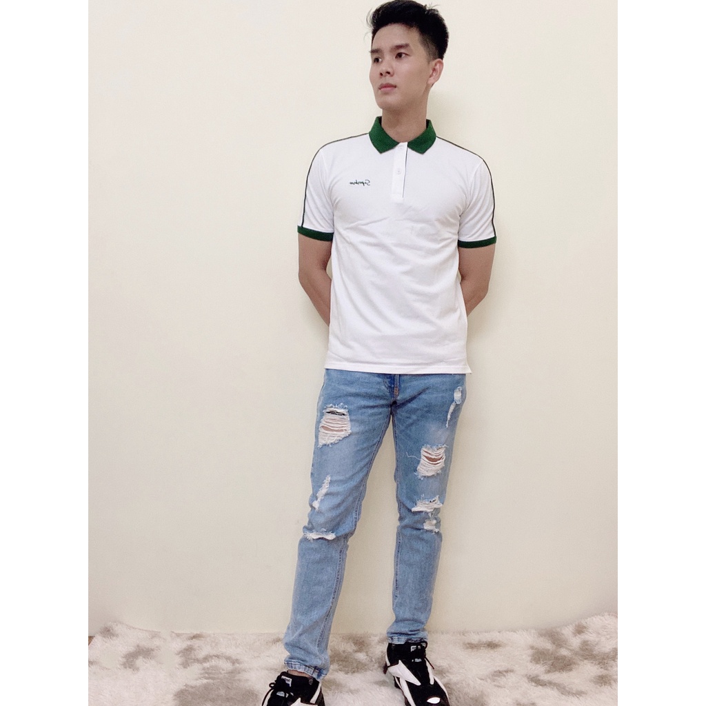 Áo polo super bros phối viền tay vải cotton cvc cao cấp, lịch lãm, thời trang