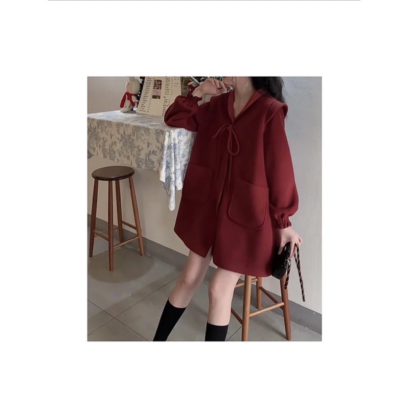 Áo Dạ Đỏ Nơ Cổ Siêu Đỉnh