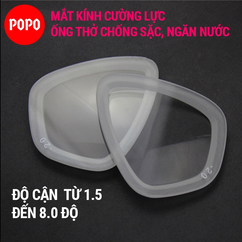 Mặt nạ lặn cận thị có độ cận từ 1.5 đến 8.0 độ, kính lặn cận mắt kính cường lực cản tia UV, hạn chế sương mờ