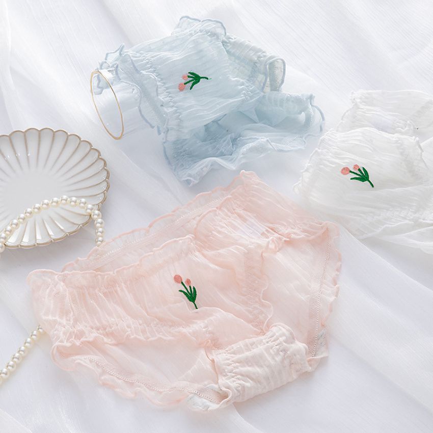 Quần lót nữ cao cấp, quần chíp ren đũi được thêu nhánh hoa, quần lót siêu mỏng mềm mịn Kingshop L2835