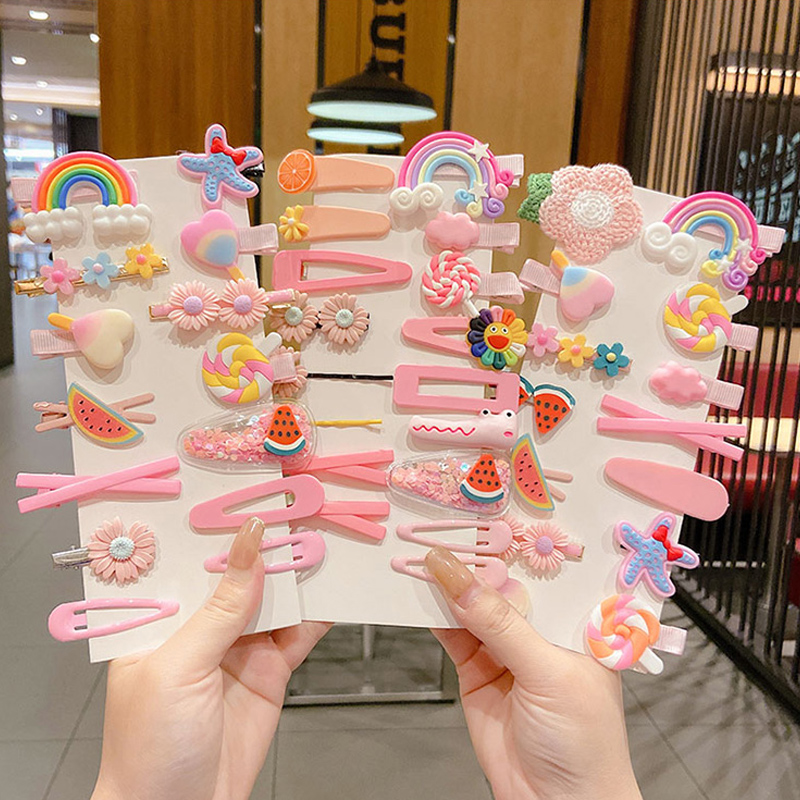 Set 14 Kẹp Tóc Hình Trái Cây/Hoa/Trái Cây Dễ Thương Cho Bé Gái