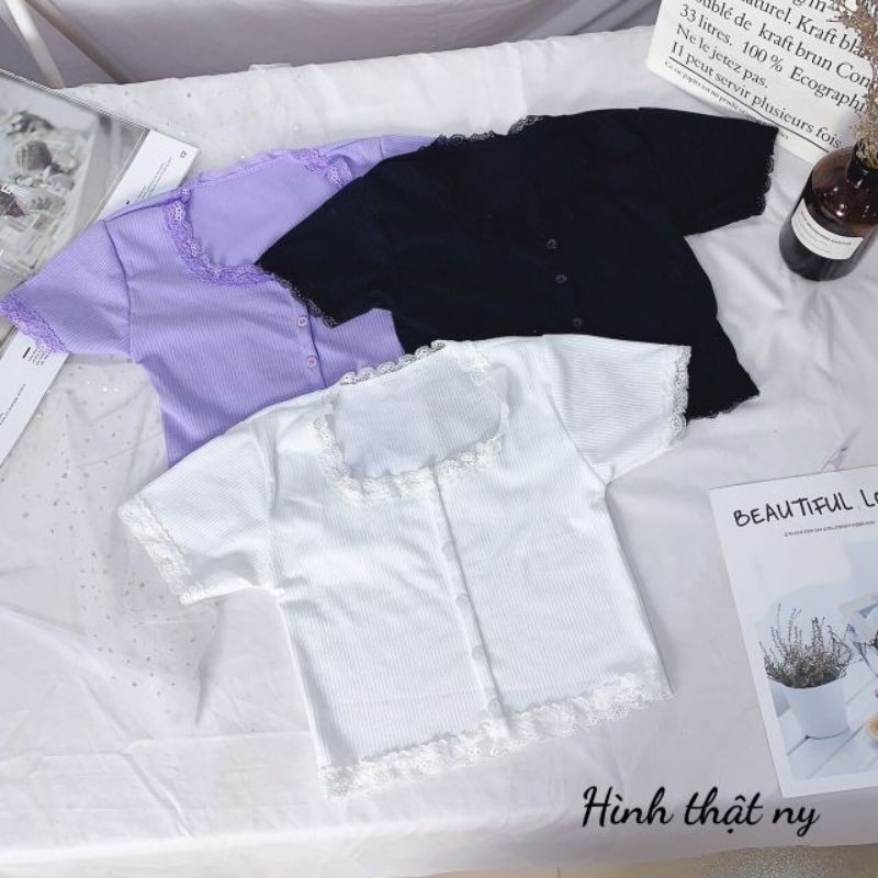 ÁO CROPTOP CỔ VUÔNG PHỐI REN TAY NGẮN NTTshop A2-RTN | BigBuy360 - bigbuy360.vn