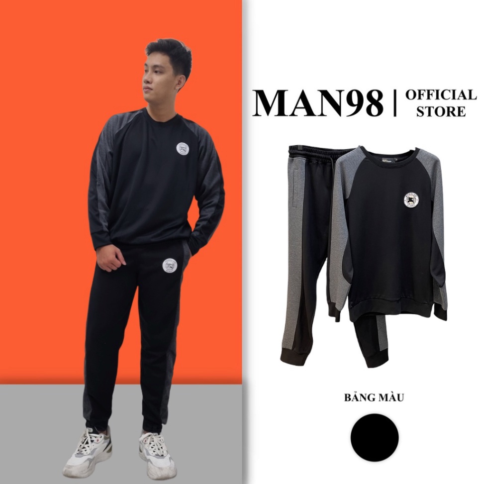 Bộ Nỉ Nam Cổ Tròn Phối Cánh Tay Xám, Đồ Bộ Nam Thu Đông Cổ Tròn Cao Cấp Man13 `