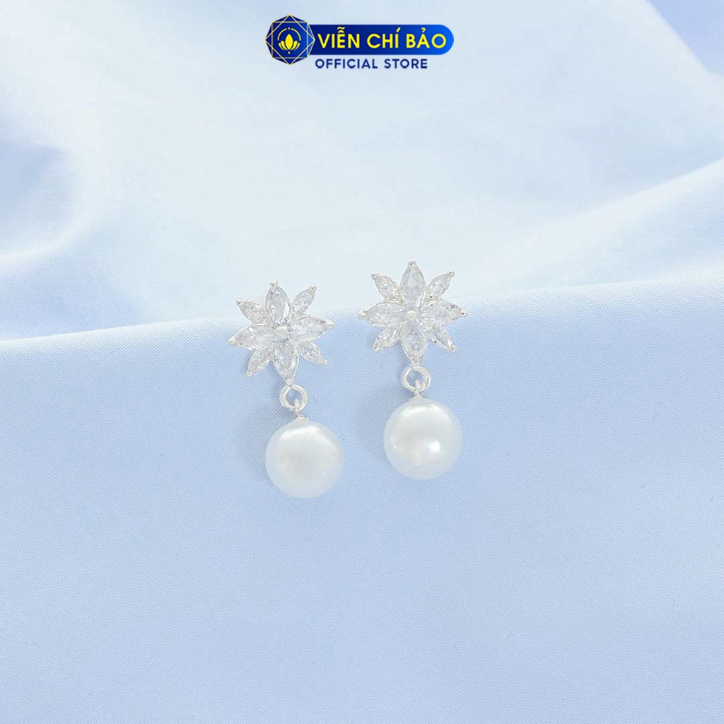 Bông tai bạc nữ Flower hạt châu chất liệu bạc 925 thời trang phụ kiện trang sức nữ Viễn Chí Bảo B400510
