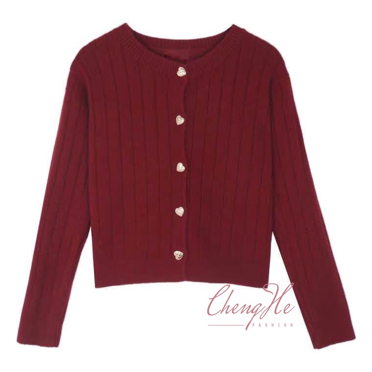 Áo khoác len Cardigan co dãn cúc trái tim dáng lửng xinh xắn học sinh  A00222