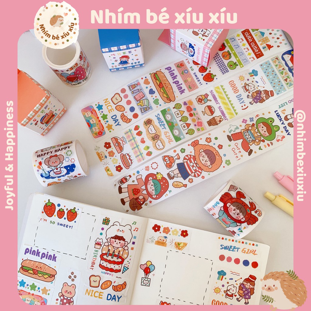 Sticker dạng cuộn nhiều màu  hình dán trang trí sổ VT109