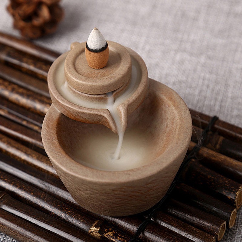Thác khói trầm hương gốm sứ dáng cối xay tặng 1 nụ trầm