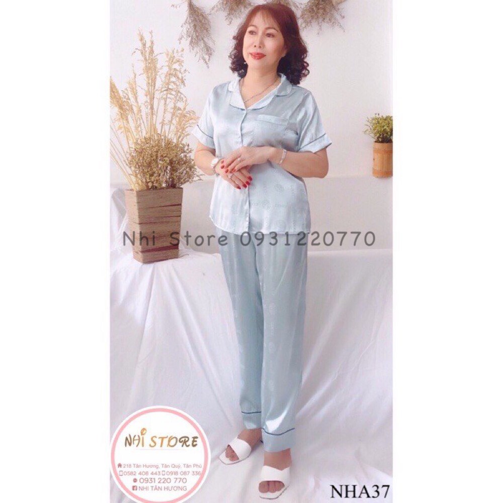 [FREESHIP 50K]  Đồ Bộ Trung Niên NHISTORE Pijama Gấm Dệt Chữ Nổi Sang Trọng Tay Ngắn Có Túi Big Size 45 - 75 kg