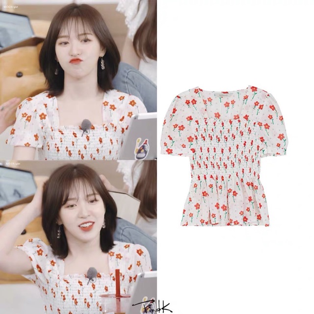 Size S (sẵn) | Áo voan hoa cổ vuông tay bồng (cheapmoment Wendy Redvelvet)