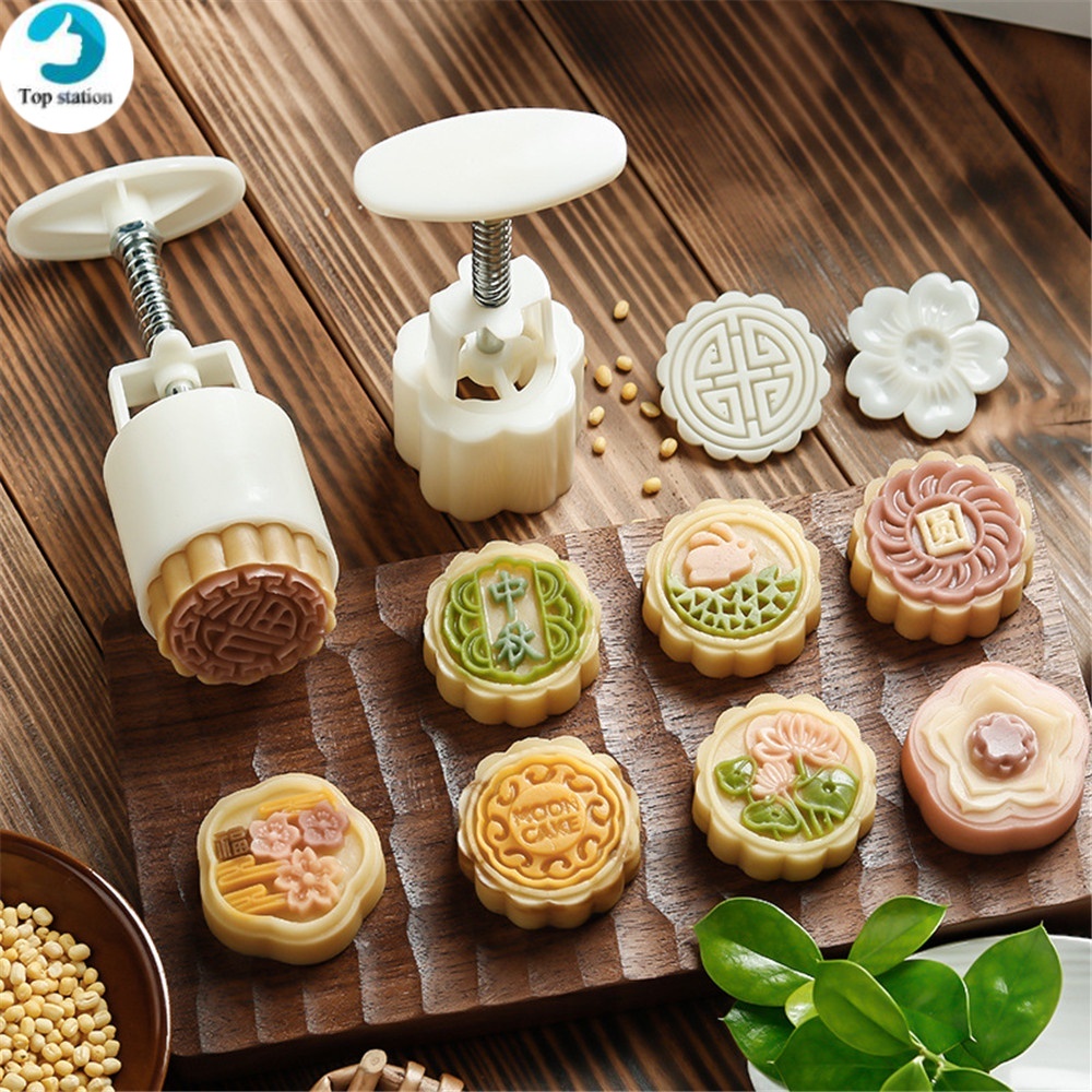 Set 4 Khuôn Nhấn Làm Bánh Trung Thu Hình Động Vật / Bông Hoa