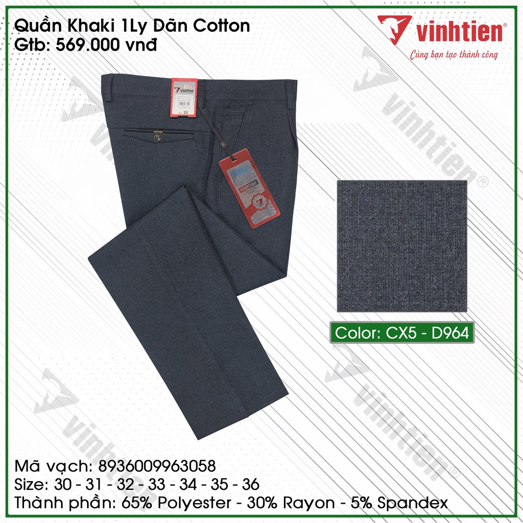 Quần Kaki 1Ly Nam Dãn Cotton Classic Vĩnh Tiến 569 - Nhiều Màu