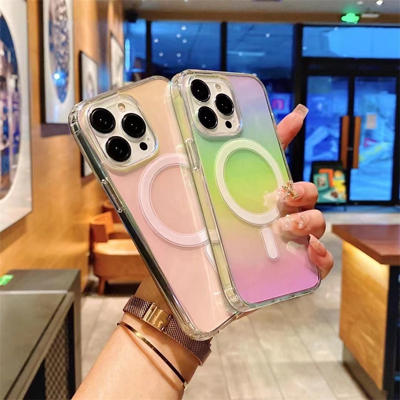 Ốp Điện Thoại TPU Acrylic Trong Suốt Chống Sốc Từ Tính Sang Trọng Cho iPhone 14 13 12 11 Pro Max