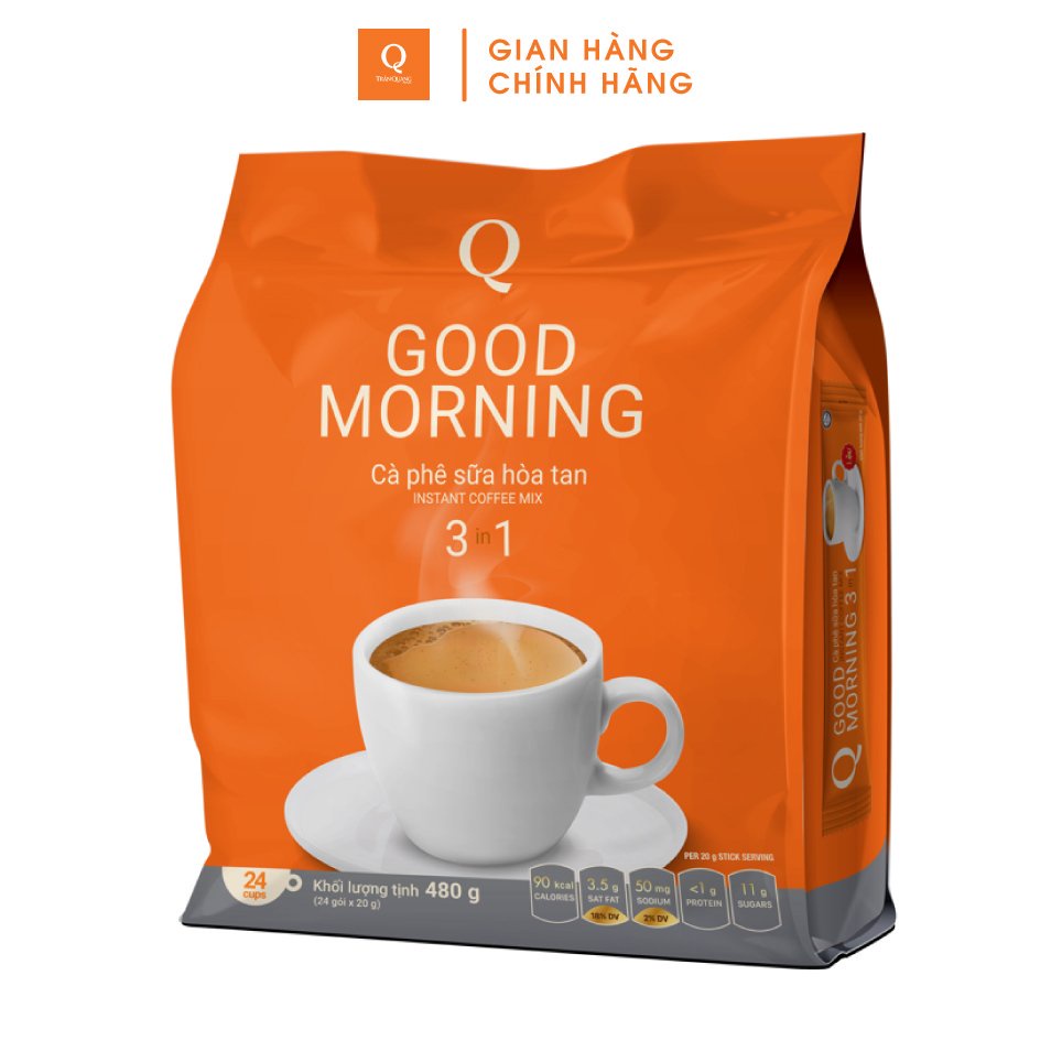 Cà Phê Sữa Good Morning Trần Quang bịch 24 gói instant Coffee mix 3 in 1