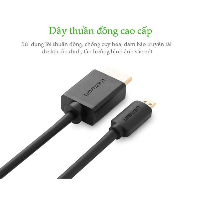 [Mã ELHACE giảm 4% đơn 300K] Cáp Micro HDMI to HDMI dài 3m cao cấp UGREEN 30104 - Hàng chính hãng bảo hành 18 tháng