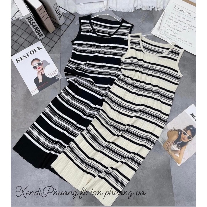 VÁY LEN KẺ NGANG 3 LỖ 2 MÀU ĐEN BE