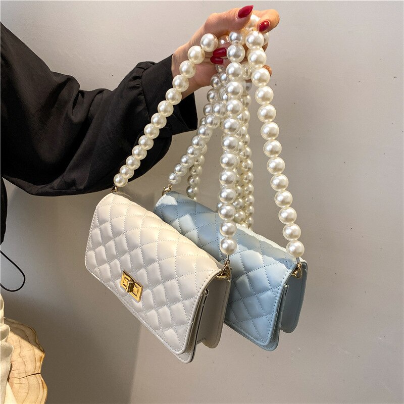 Túi Đeo Chéo JASMIN NOIR Họa Tiết Caro Đính Ngọc Trai Nhân Tạo Hợp Thời Trang Dành Cho Nữ