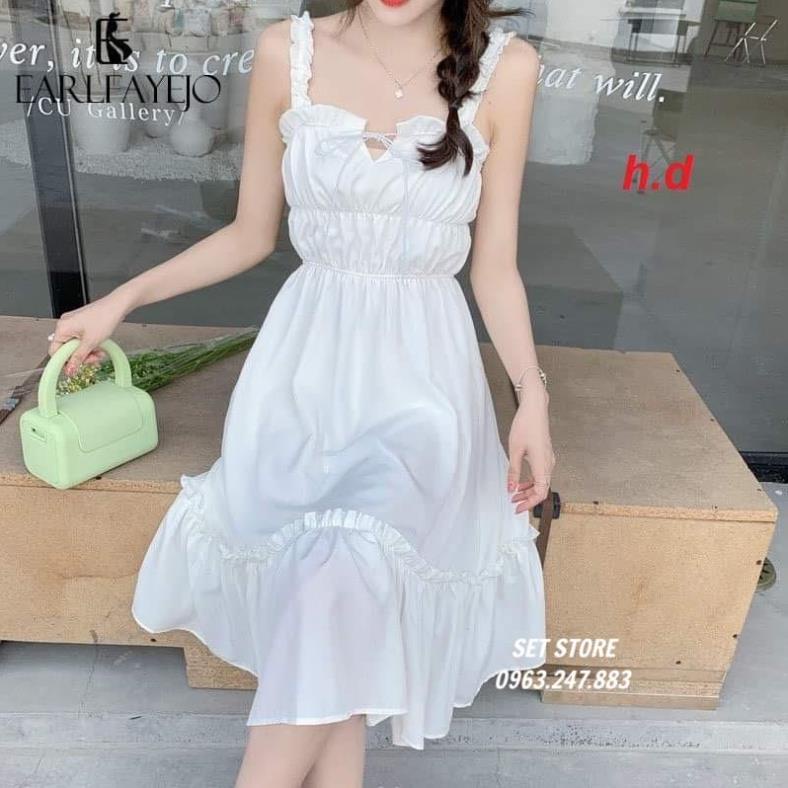[Quà tặng viên kẹo]Váy nữ trắng hai dây xếp ly,đầm babydoll 2 dây body kiểu dáng Hàn Quốc < 53kg | BigBuy360 - bigbuy360.vn