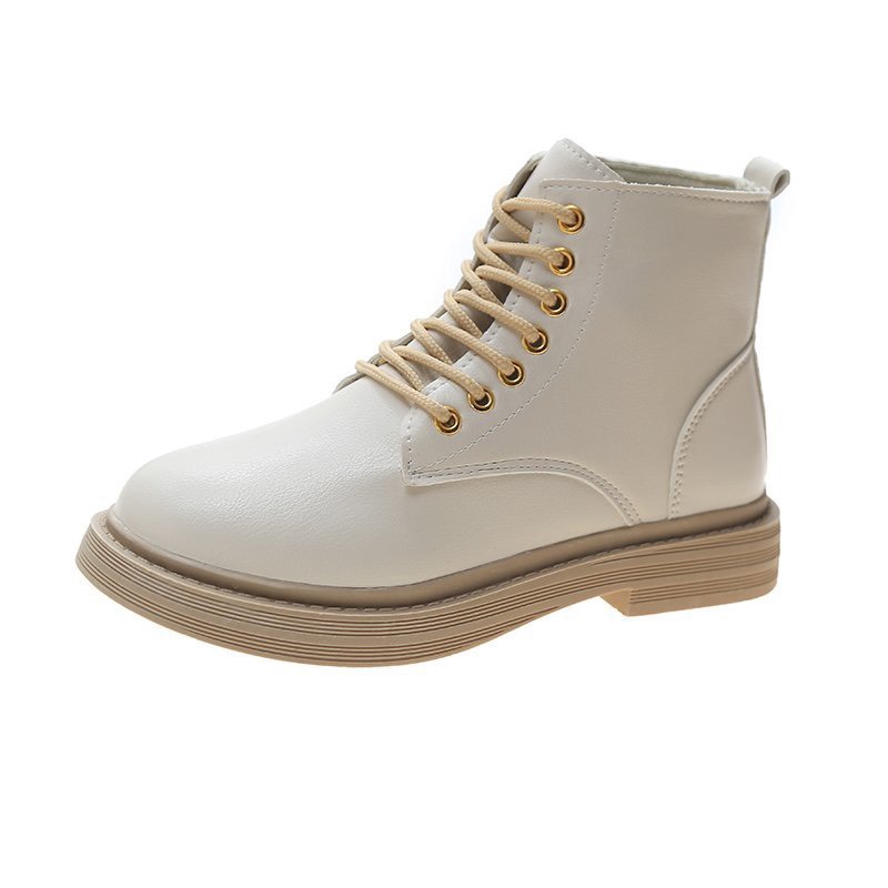 Boot Nữ Da Lì Khuy Xỏ Lỗ Vàng Dây Buộc Trước Đế Bằng Nổi Bật (BT23) | BigBuy360 - bigbuy360.vn