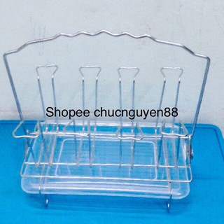 Kệ úp cốc ly inox cao cấp có khay hứng nước tiện dụng loại đẹp inox 100% úp 8 cốc
