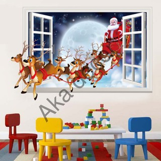Decal trang trí Noel - Cửa Sổ Tuần Lộc chở Ông già Noel đi phát quà