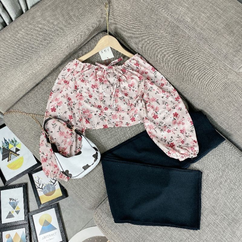 [FREESHIP] SÉT ÁO HOA CHUN NGỰC CỔ VUÔNG MIX QUẦN ỐNG XUÔNG | BigBuy360 - bigbuy360.vn